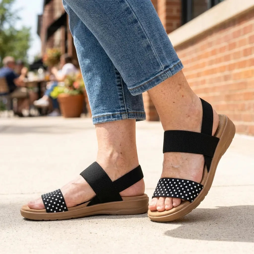 Free Stride Sandals - Black Polka lifestyle